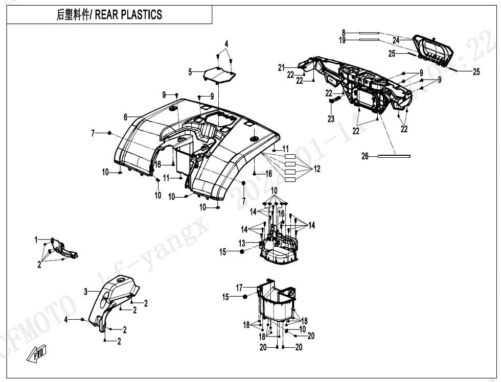 PLASTIQUES ARRIERES POUR CFORCE 450 T3 COURT EXPERT 2024