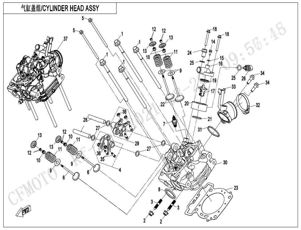 ENSEMBLE DE CULASSE SANS SYSTEME DE VAPORIATION DE CARBURANT POUR CFORCE 450 T3 COURT EXPERT EPS 2024