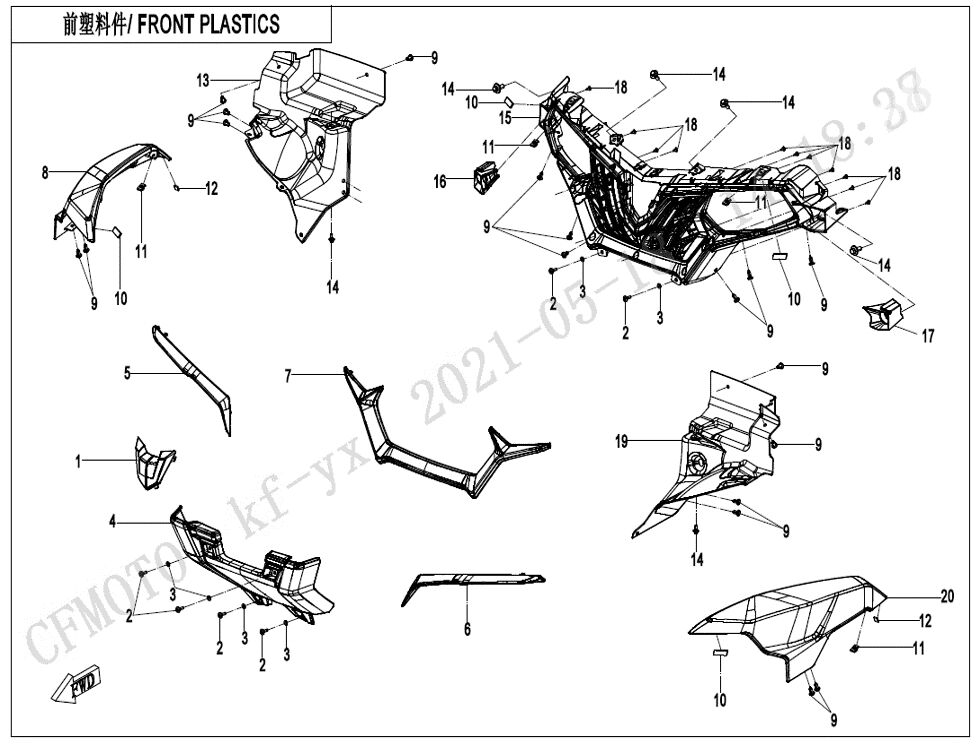 PLASTIQUES AVANT POUR CFORCE 625 T3 COURT BASIC BLUE LINE 2021