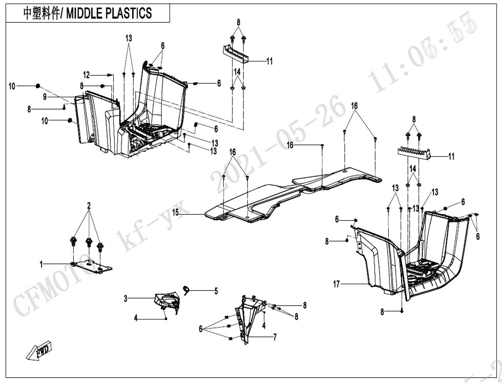 PLASTIQUES CENTRAUX AVEC VERROUILLAGE DU LEVIER DE VITESSES POUR CFORCE 625 R T3 COURT 2023
