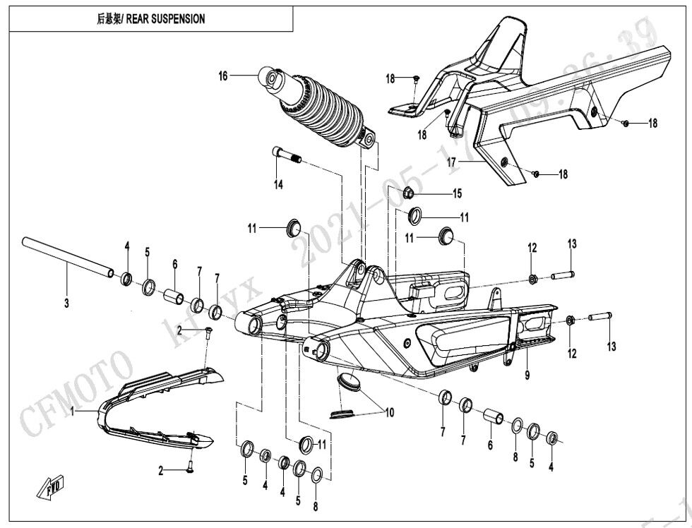 SUSPENSION ARRIERE POUR CF 800MT TOURING 2023