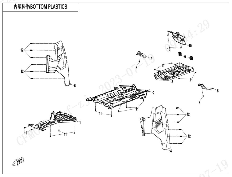 PLASTIQUES INFERIEURS POUR CF 1000 T3 OVERLAND SANS DIFFERENTIEL ARRIERE 2024