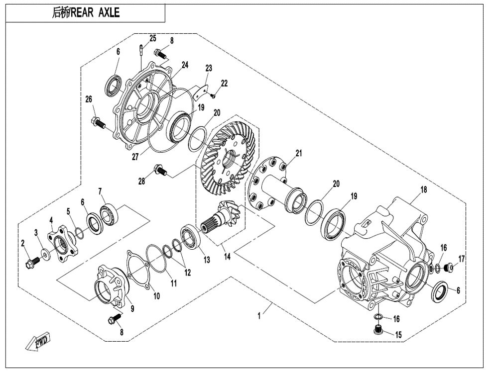 ESSIEU ARRIERE SANS DIFFERENTIEL POUR CF 1000 T3 OVERLAND SANS DIFFERENTIEL ARRIERE 2024