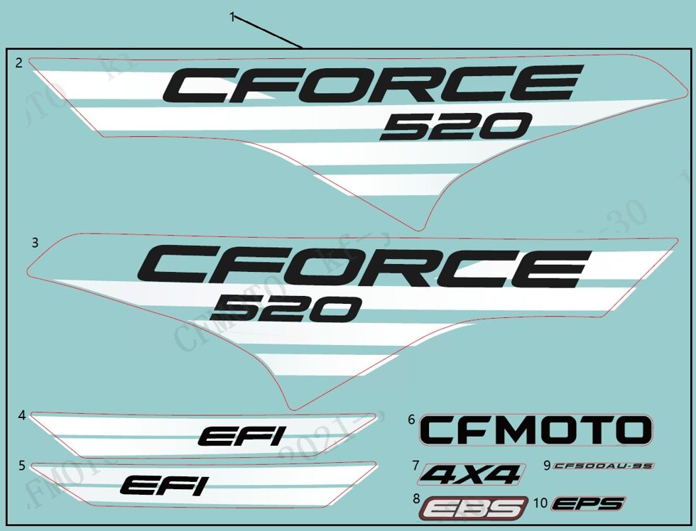 KITS D AUTOCOLANTS EU168 FORCE RED LAVA ORANGE POUR CFORCE 520 L7 COURT EXPERT 2023