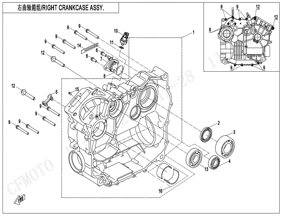 ASSEMBLAGE CARTER DE VILEBREQUIN DROIT POUR CF 625 T3 R BASIC 2024