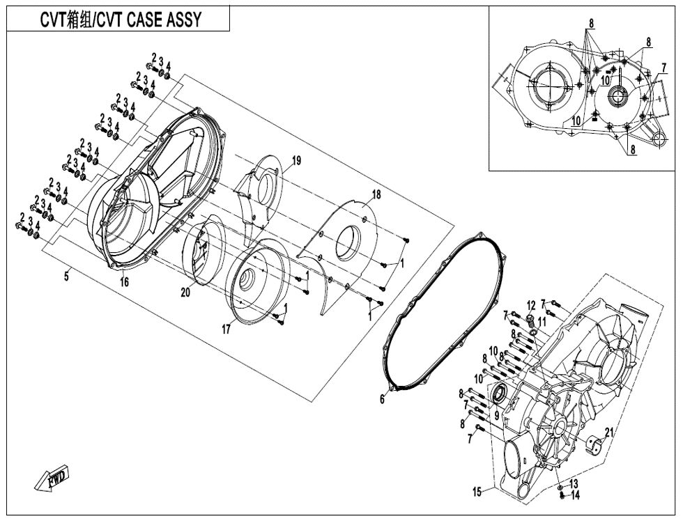 ENSEMBLE DU BOITIER CVT POUR CFORCE 850 T3 EPS AVEC DIFF ARRIERE 2023