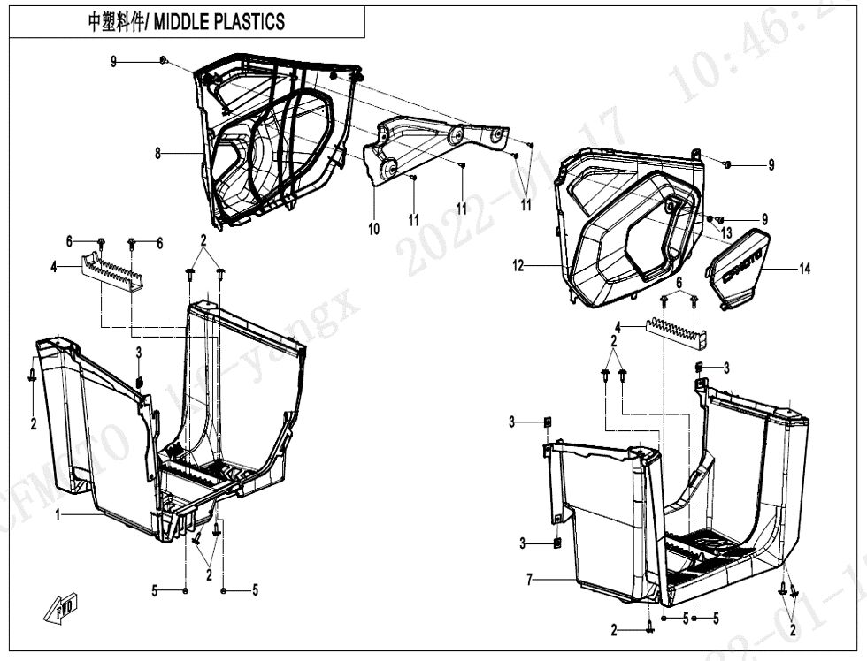 PLASTIQUES CENTRAUX POUR CFORCE 520 T3 S BLACK LINE X5 2025