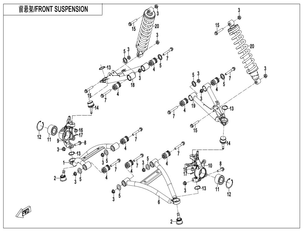 SUSPENSION AVANT POUR CFORCE 520 T3 LONG EPS EXPERT 2024