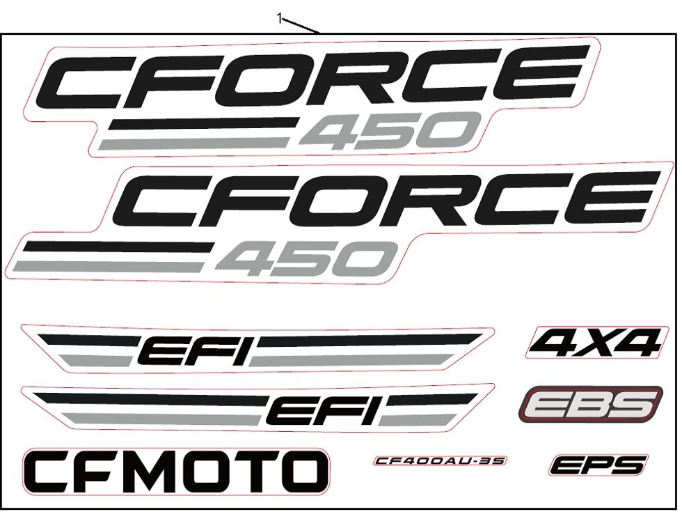 KITS D AUTOCOLANTS EU168 INJECTED PEARL WHITE LAVA ORANGE POUR CFORCE 450 L7E COURT BASIC 2023