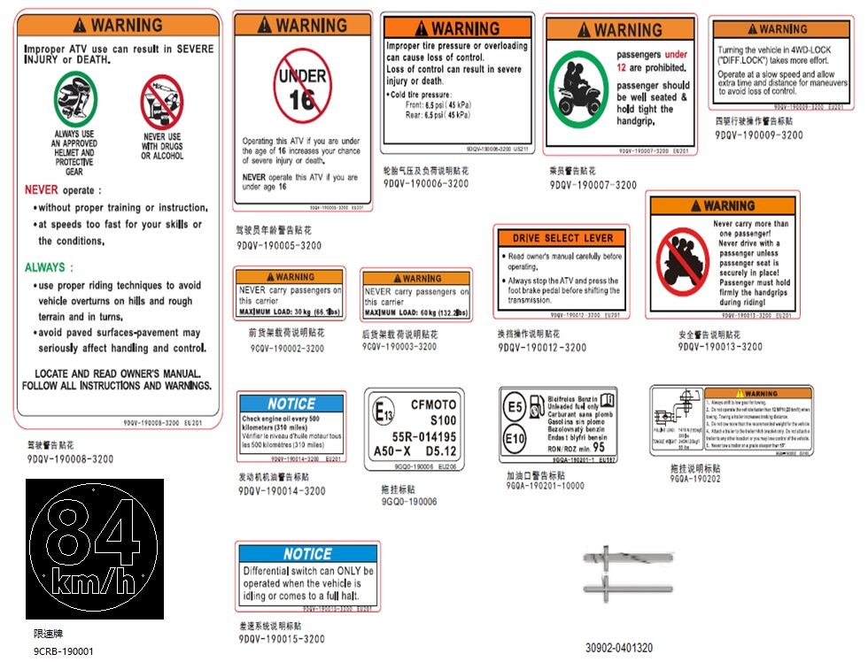 AUTOCOLLANT D AVERTISSEMENT EU168 POUR CFORCE 450 L7E COURT BASIC 2023