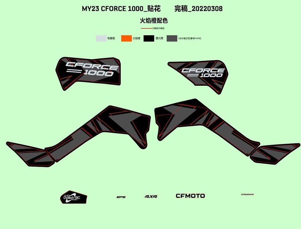 AUTOCOLANTS 2023 LAVA ORANGE POUR CFORCE 1000 T3 EPS 2023