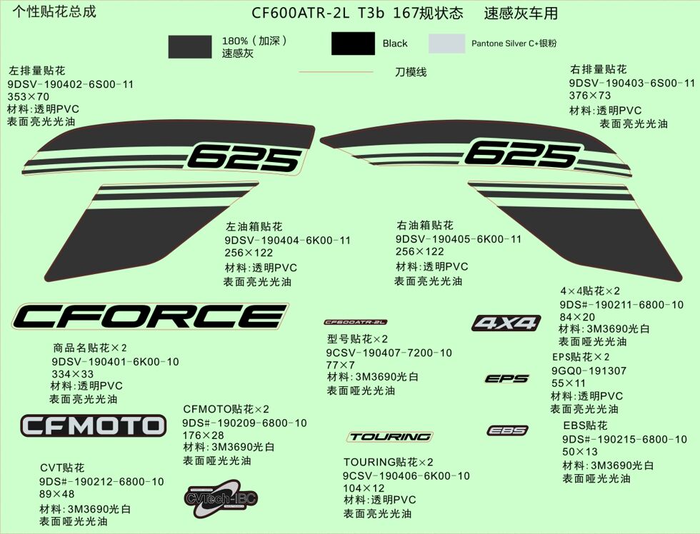 KITS D AUTOCOLANTS VELOCITY GREY POUR CFORCE 625 T3 EPS 2022