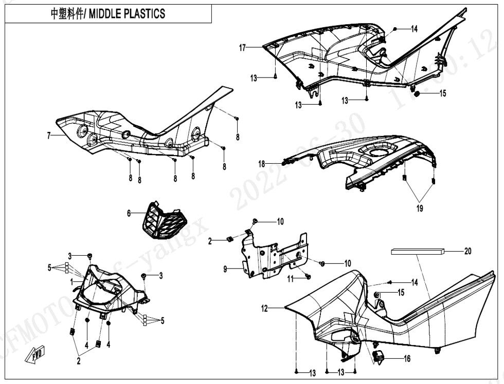 PLASTIQUES CENTRAUX POUR CFORCE 520 T3 LONG BASIC 2023