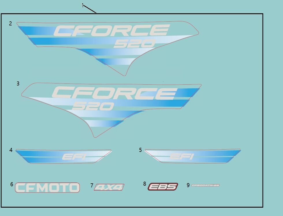 KITS D AUTOCOLANTS EU167 SKY BLUE JET BLACK POUR CFORCE 520 T3 S BLACK LINE X5 2023