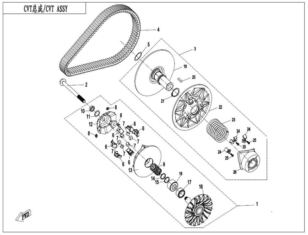ENSEMBLE EMBRAYAGE ET CVT ROULEMENT DE POIDS 16G POUR CFORCE 520 T3 COURT BLUE LINE 2023
