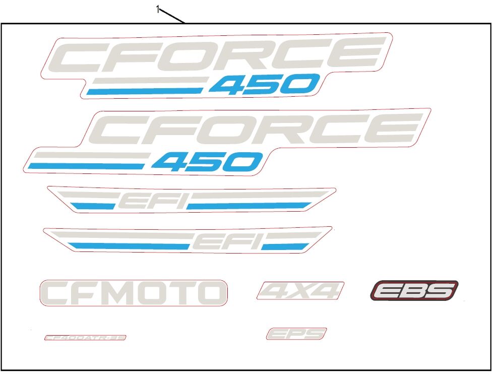 KITS D AUTOCOLANTS EU167 CM EXPLORE BLUE POUR CFORCE 450 T3 COURT BLUE LINE 2023