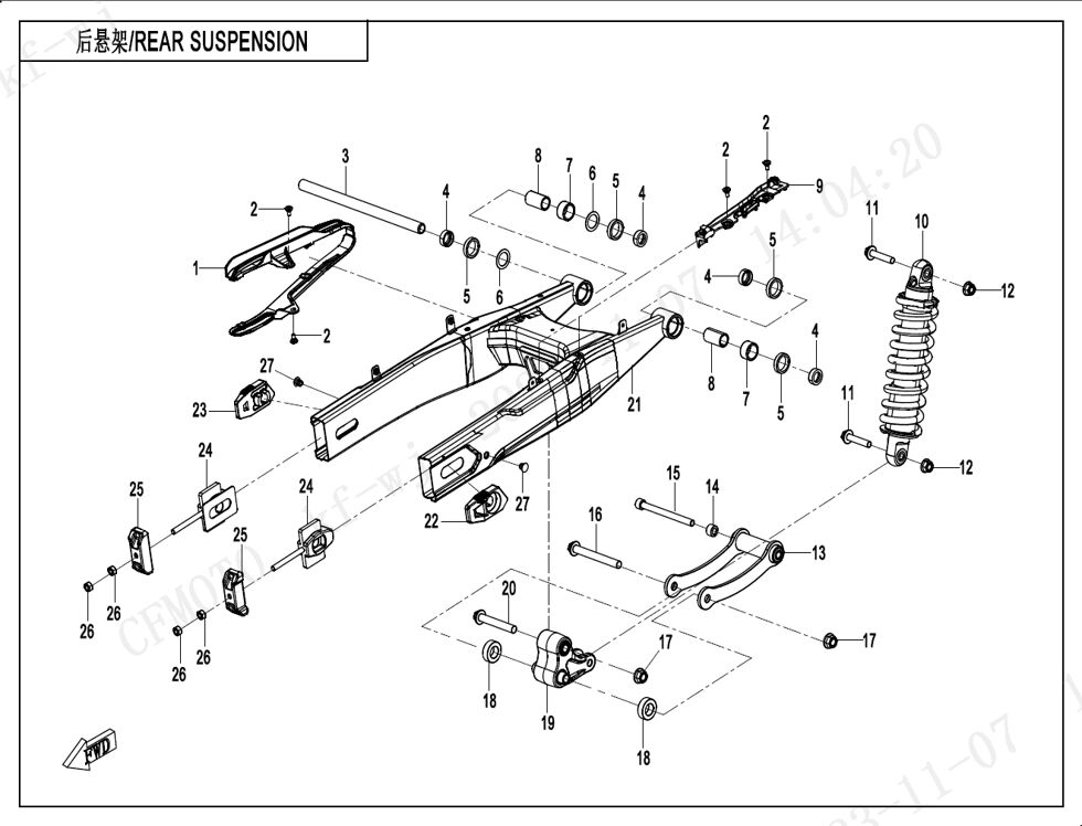 SUSPENSION ARRIERE POUR CF 450 SR TC 2025