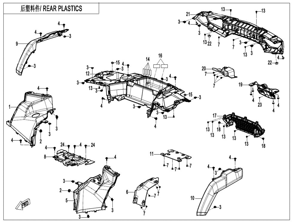 PLASTIQUES ARRIERES POUR CF 1000ATR 2A T3 EPS OVERLAND 2025