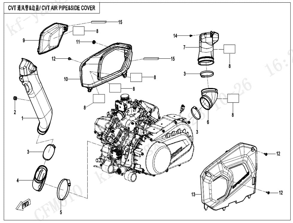 TUYAU D AIR CVT ET CACHE LATERAL POUR CF 1000ATR 2 ABS 2024