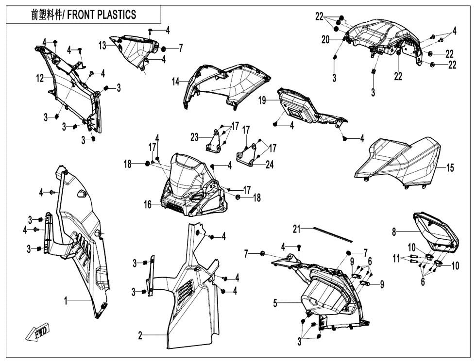 PLASTIQUES AVANT TABLEAU DE BORD 7 POUCES POUR CFORCE 1000 SR 2024