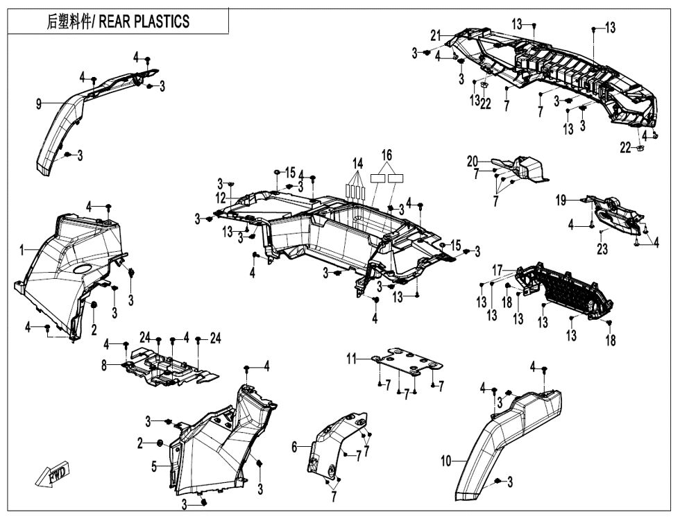 PLASTIQUES ARRIERES POUR CFORCE 1000 SR 2024
