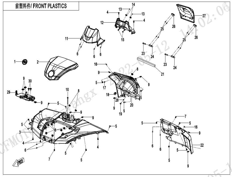 PLASTIQUES AVANT POUR CF 625 T3 R BASIC 2025