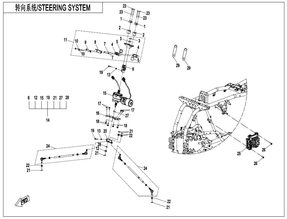 SYSTEME DE DIRECTION EPS POUR CFORCE 450 T3 COURT EPS 2025