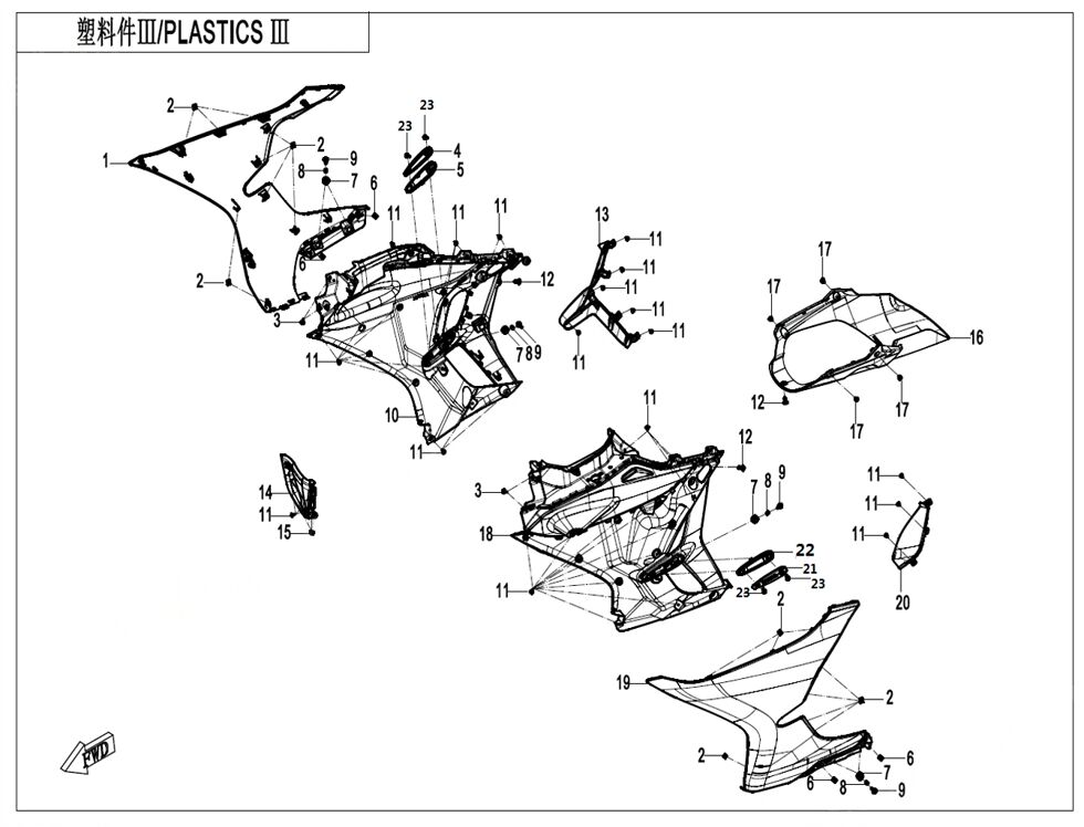 PLASTIQUES 3 POUR CF 400 SR TC CHAMP 2025