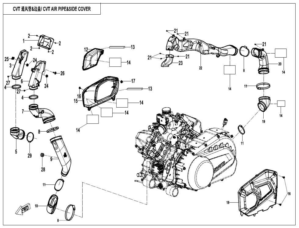 TUYAU D AIR CVT ET CACHE LATERAL POUR CFORCE 1000 MUD EDITION 2025