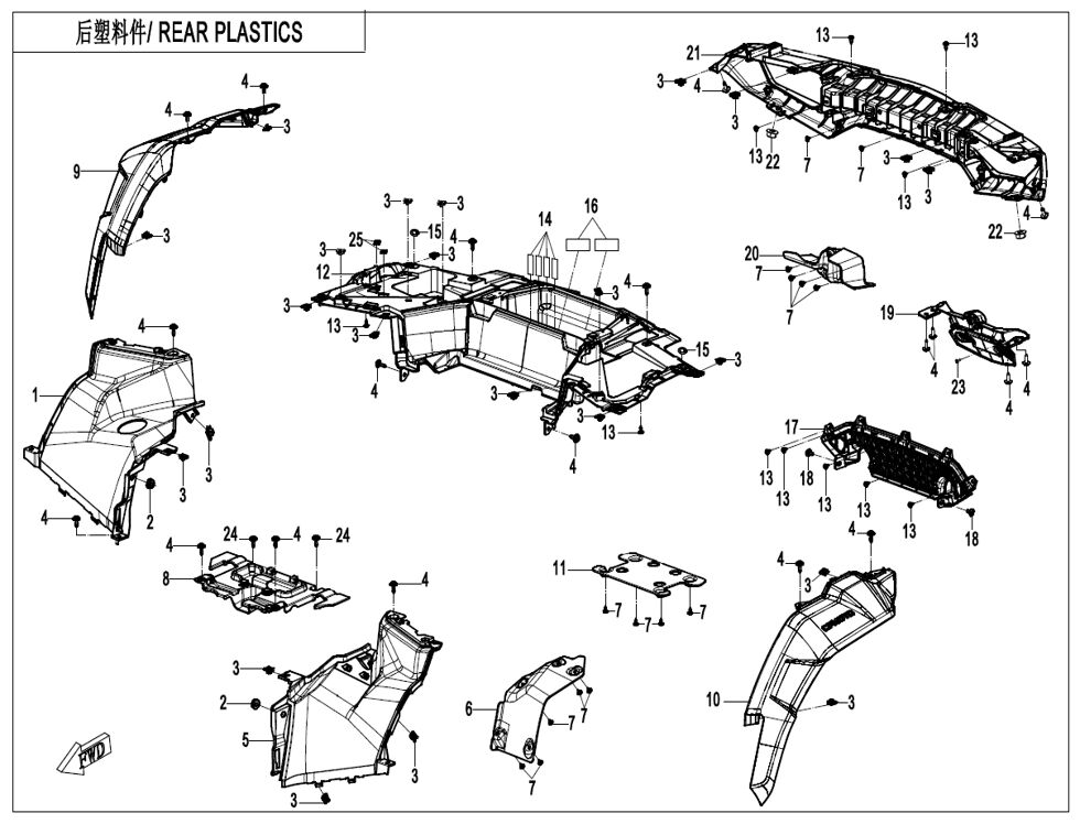 PLASTIQUES ARRIERE GARDE BOUE POUR CFORCE 1000 MUD EDITION 2025